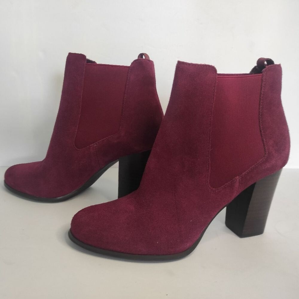 Michael Kors Boots Womens 8 M Lottie Chelsea Booties Burgundy Leather Heeled